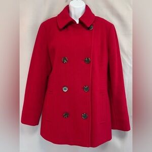Calvin Klein‎ Wool Blend Red Double Breasted Peacoat Coat Women's Size Medium